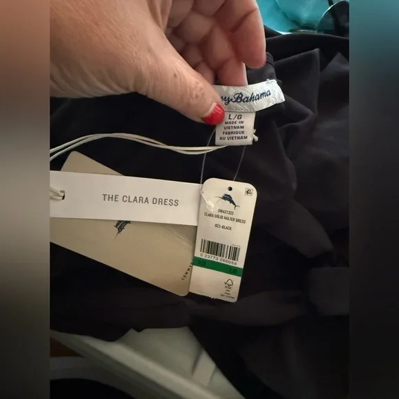 NWT Tommy Bahama Clara Black Faux Wrap Halter Dress Size Large - Picture 7 of 7